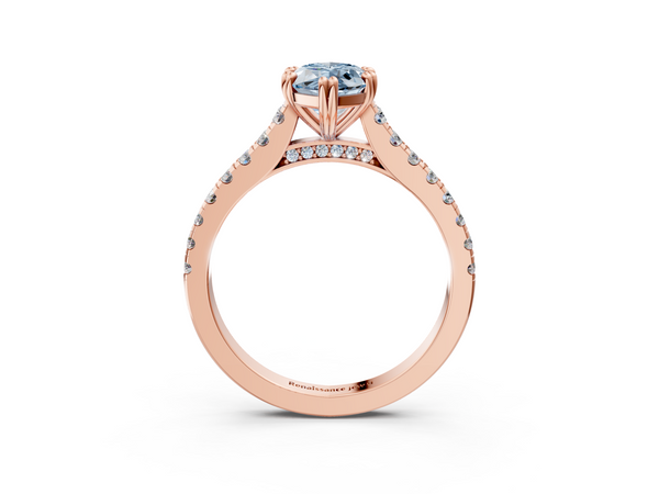 Rose gold Fancy Blue Marquise  Solitaire Pave Diamond Engagement Ring with Prong Setting