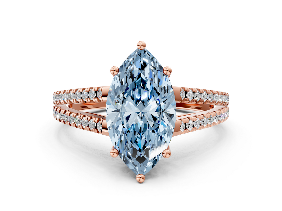Rose gold Fancy Blue Marquise  Solitaire Split Shank Pavé Diamond Engagement Ring_388