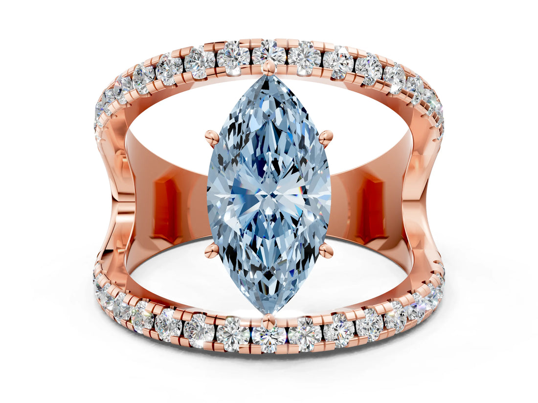Rose gold Fancy Blue Marquise  Solitaire Split Shank Pave Diamond Ring_49