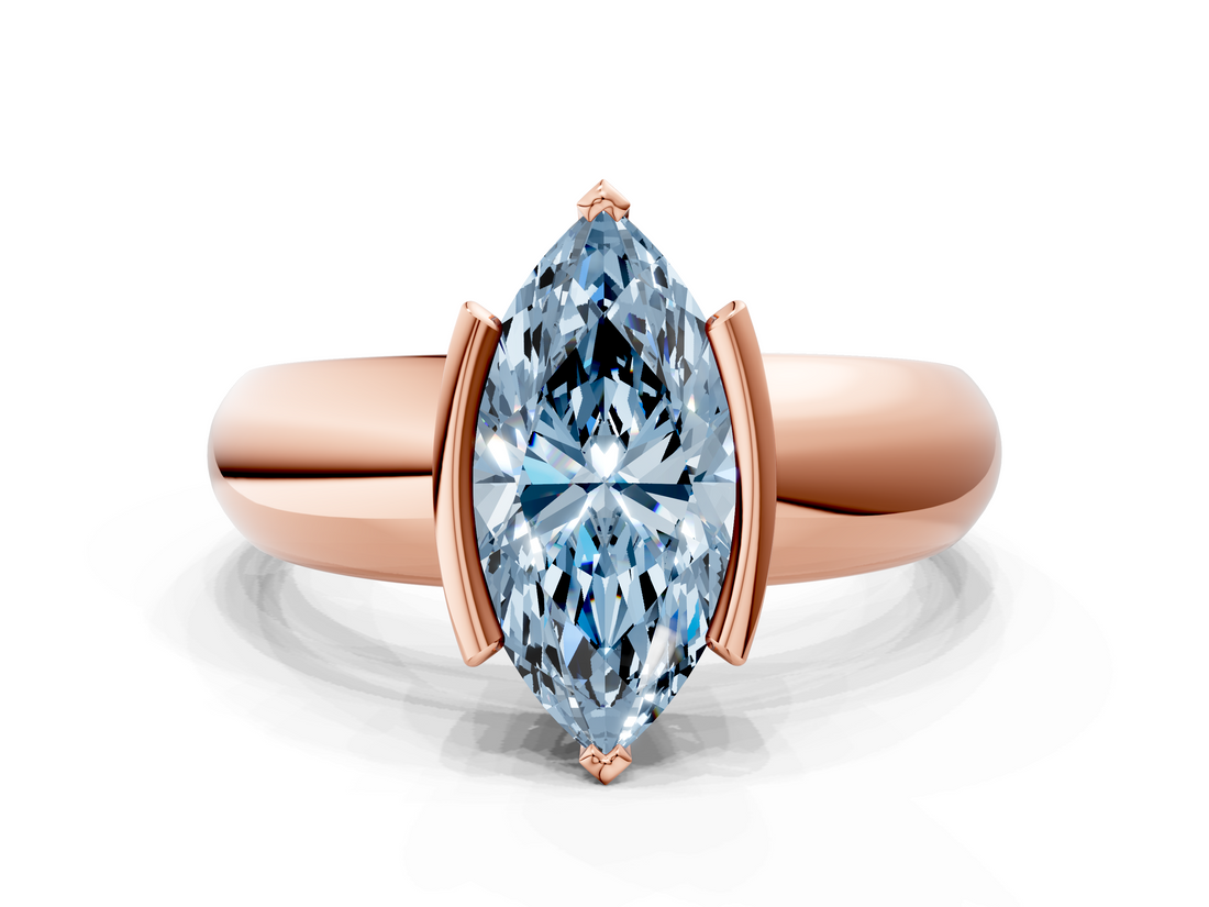 Rose gold Fancy Blue Marquise  Solitaire Tension Set Diamond Ring with Wide Band_20