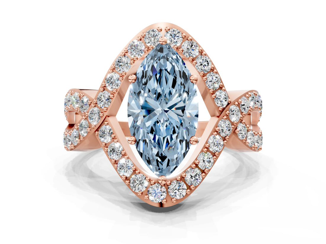 Rose gold Fancy Blue Marquise  Solitaire Twist Band Pavé Diamond Engagement Ring_67