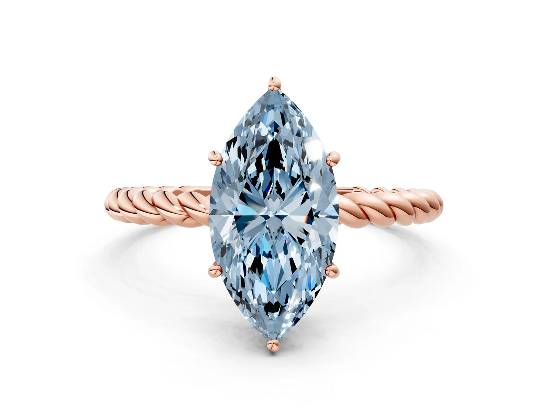 Rose gold Fancy Blue Marquise  Solitaire Twist Band Ring with Four-Prong Setting_68