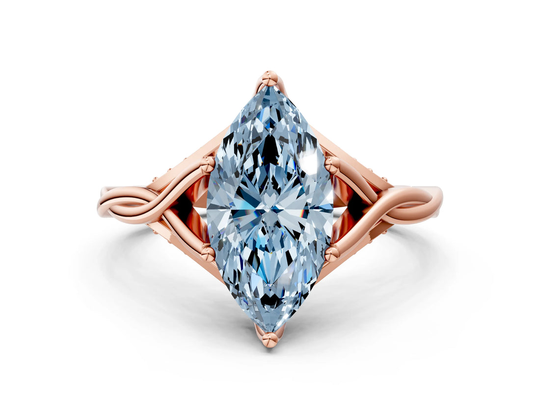 Rose gold Fancy Blue Marquise  Solitaire Twist Band Six-Prong Setting 1