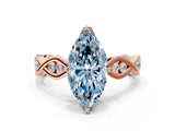 Rose gold Fancy Blue Marquise  Solitaire Twist Band with Leaf Prong Setting 1