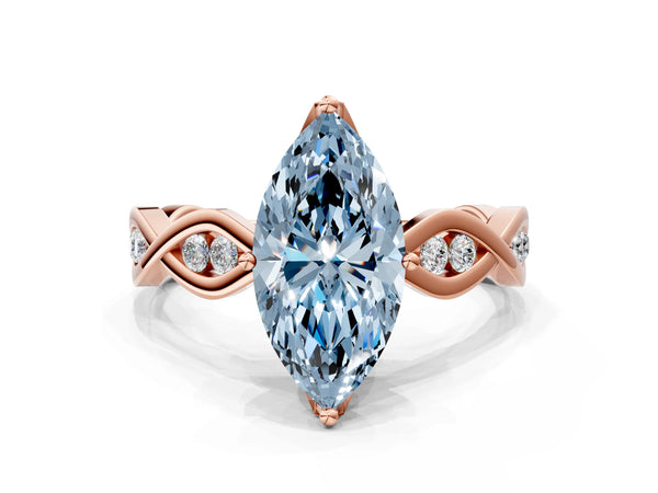 Rose Gold Marquise Accented Twist Engagement Ring Setting for Fancy Blue Center