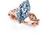 Rose gold Fancy Blue Marquise  Solitaire Twist Band with Leaf Prong Setting 2
