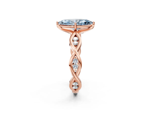 Rose Gold Marquise Accented Twist Engagement Ring Setting for Fancy Blue Center