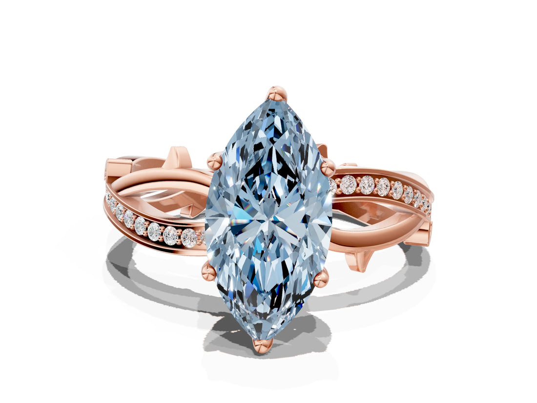 Rose gold Fancy Blue Marquise  Solitaire Twist Band with Pavé Accents and Four-Prong Setting_32