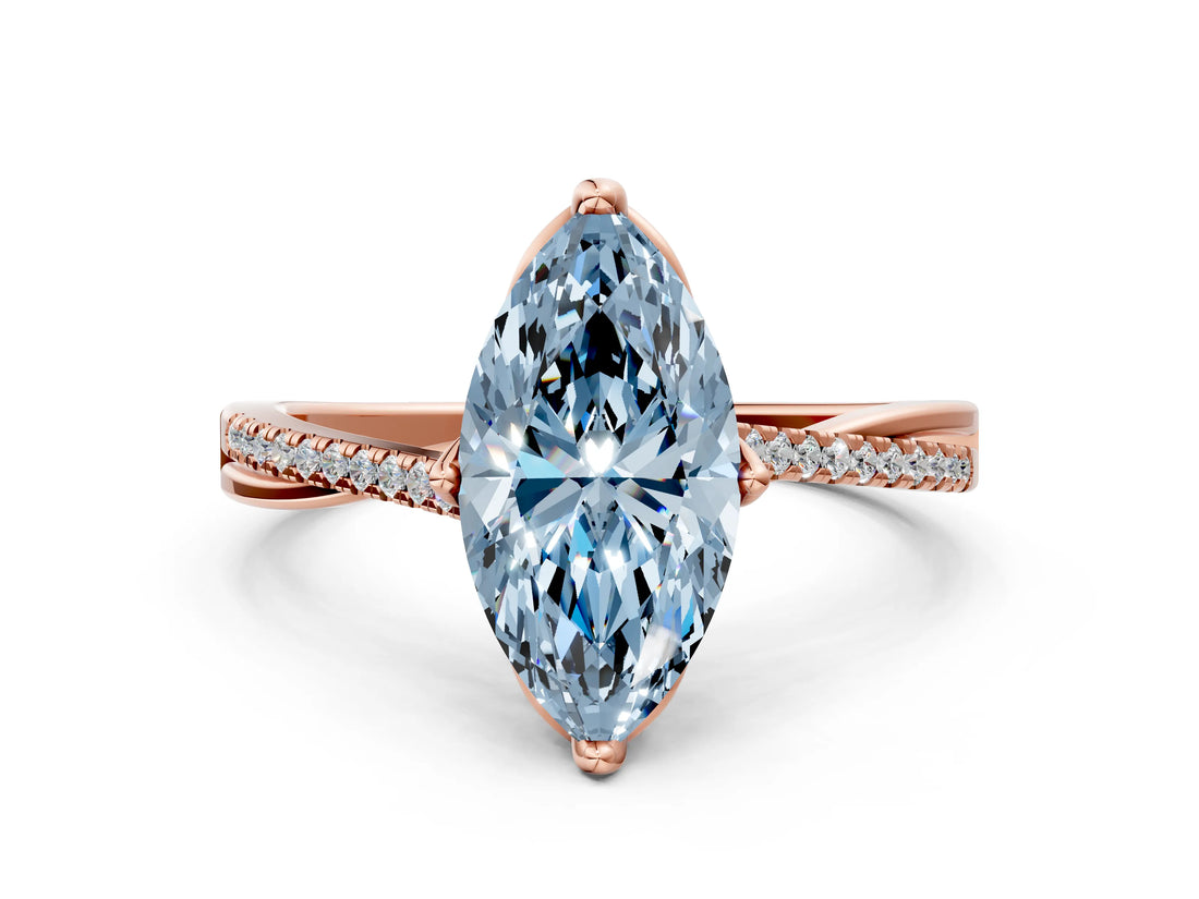Rose gold Fancy Blue Marquise  Solitaire Twist Band with Pavé Diamonds and Four-Prong Setting_53