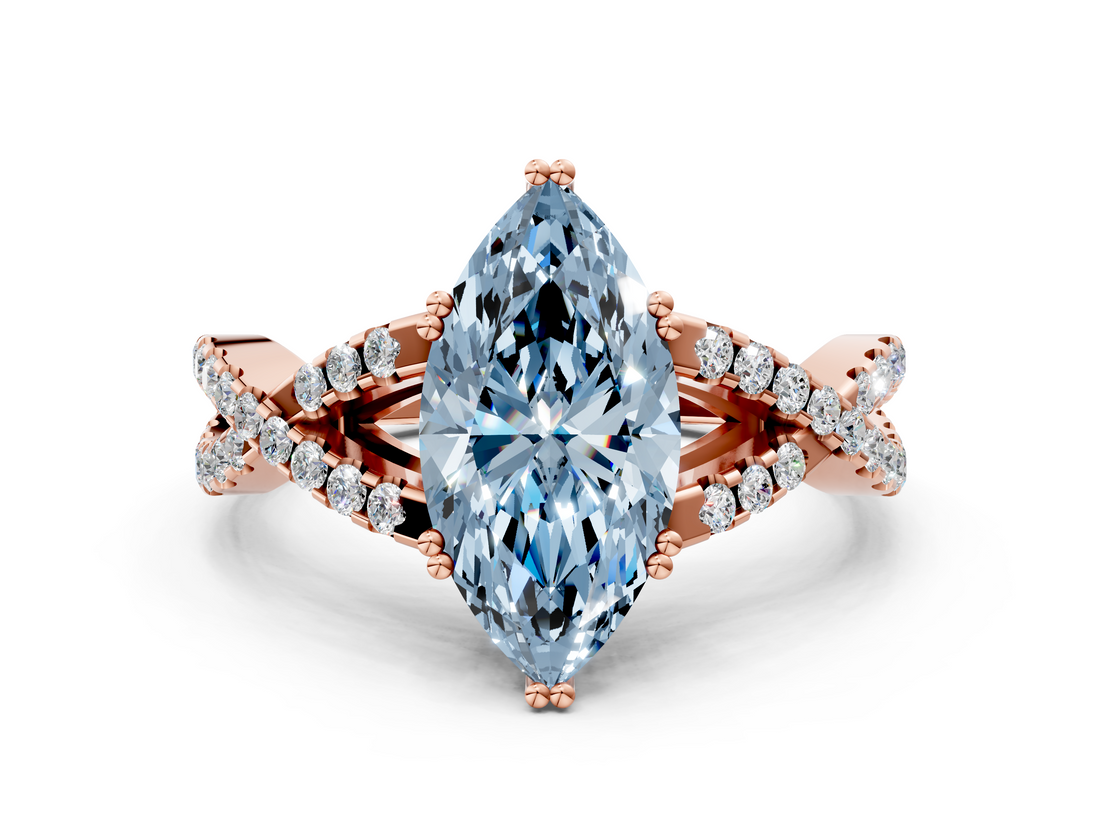 Rose gold Fancy Blue Marquise  Solitaire Twist Band with Pavé Setting and Four-Prong Setting_17
