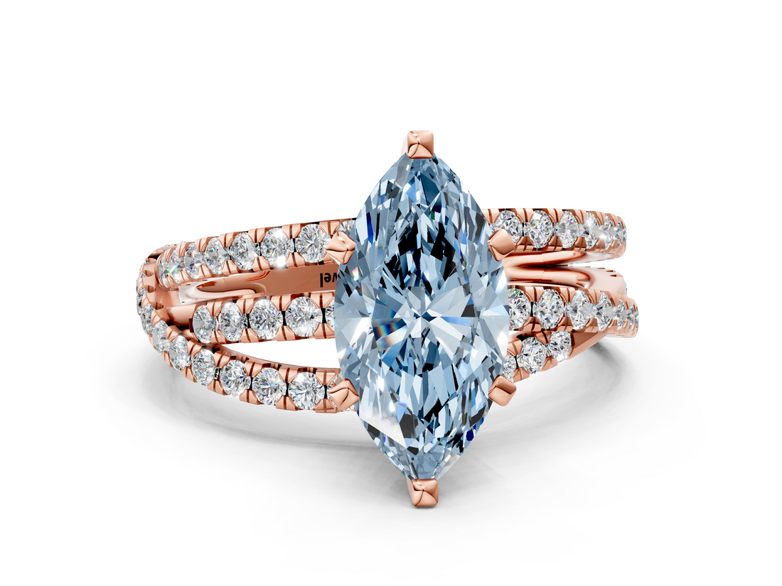 Rose gold Fancy Blue Marquise  Solitaire Twist Band with Pavé Setting and Four-Prong Setting_62