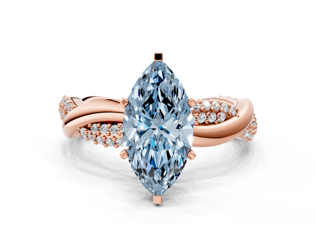 Rose gold Fancy Blue Marquise  Solitaire Twist Band with Pave Prong Setting_67