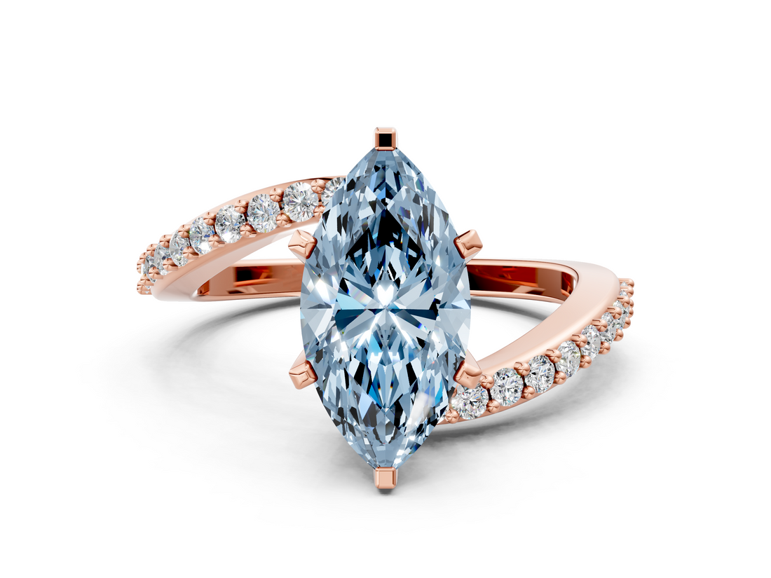 Rose gold Fancy Blue Marquise  Solitaire Twist Band with Pave Set Diamonds and Four-Prong Setting_91