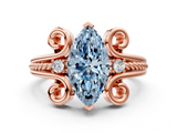 Rose gold Fancy Blue Marquise  Solitaire Twisted Band Scroll Prong Ring_32
