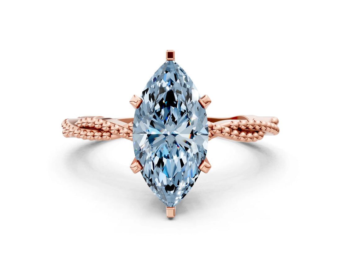 Rose gold Fancy Blue Marquise  Solitaire Twisted Band with Bead Prong Setting_294