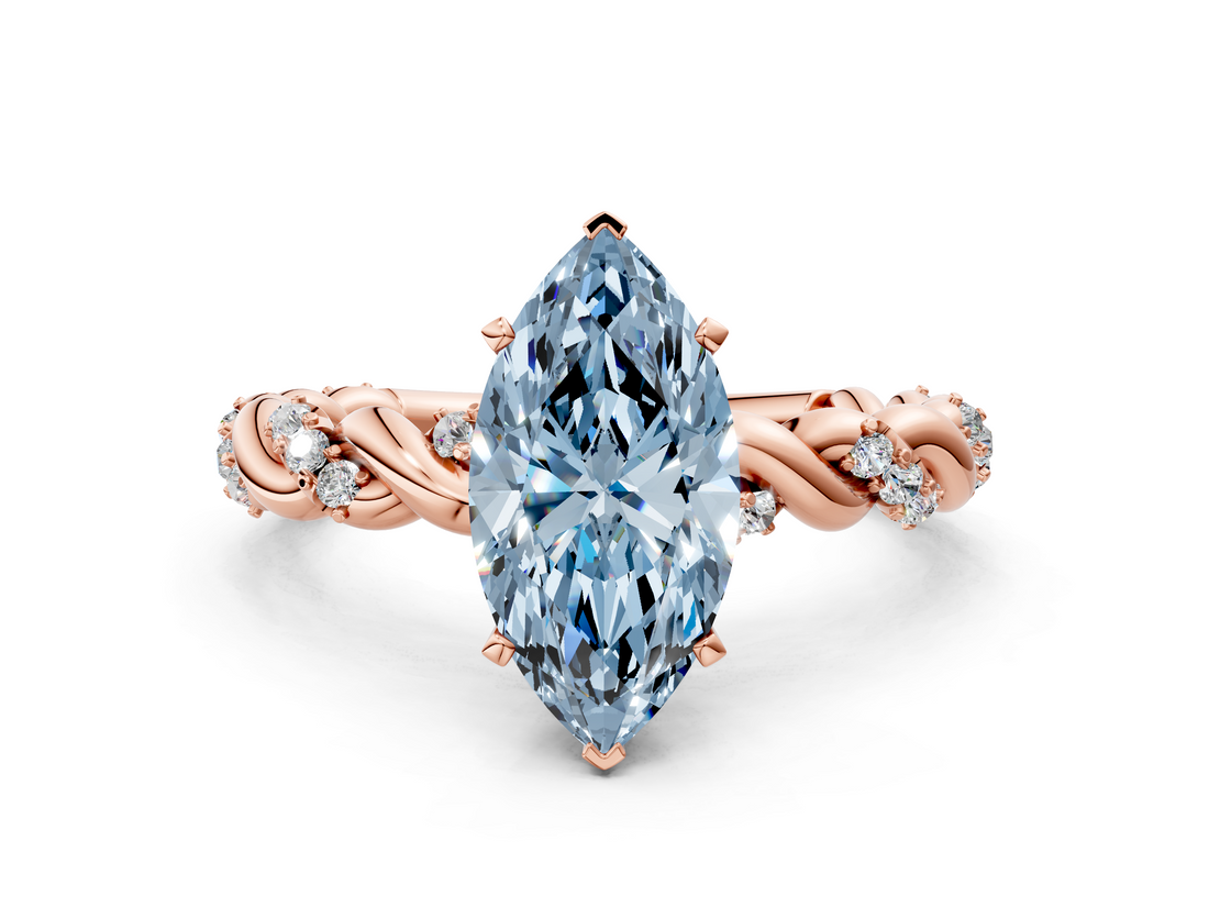 Rose gold Fancy Blue Marquise  Solitaire Twisted Band with Pavé Accents and Four-Prong Setting_3