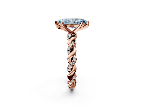 Rose gold Fancy Blue Marquise Cut Diamond Solitaire Ring with Twisted Band and Pavé Accents
