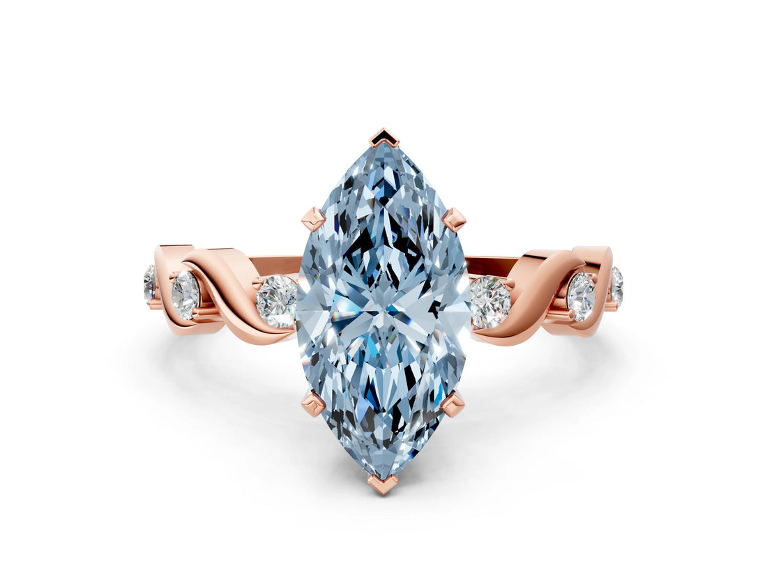 Rose gold Fancy Blue Marquise  Solitaire Twisted Band with Prong Setting 2