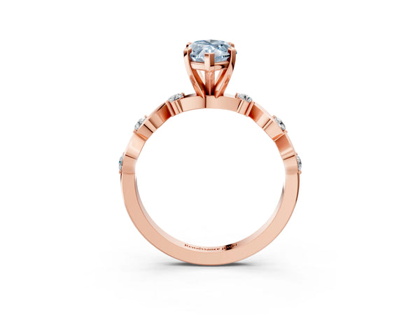 Rose gold Fancy Blue Marquise  Solitaire Twisted Band with Prong Setting