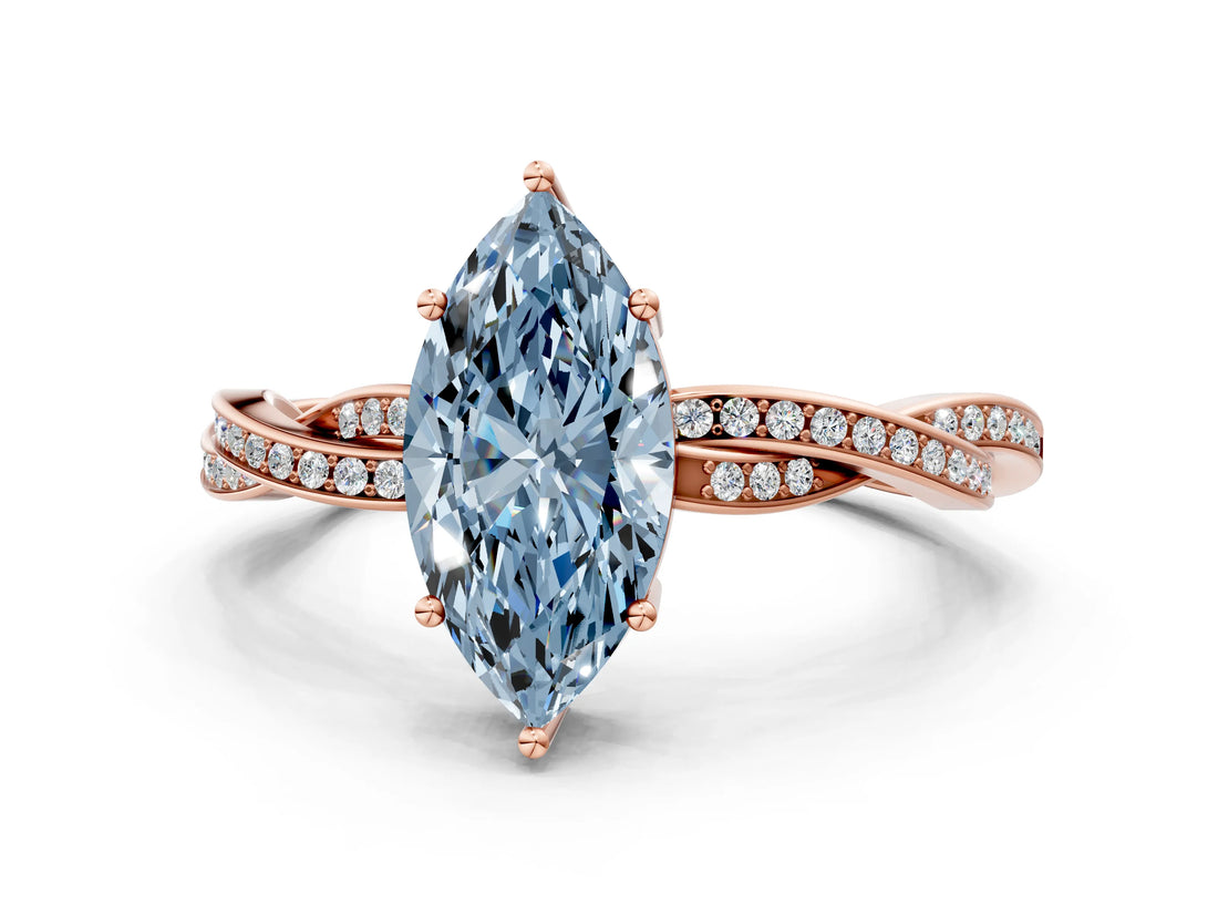 Rose gold Fancy Blue Marquise  Solitaire Twisted Pave Diamond Ring with Four-Prong Setting_115