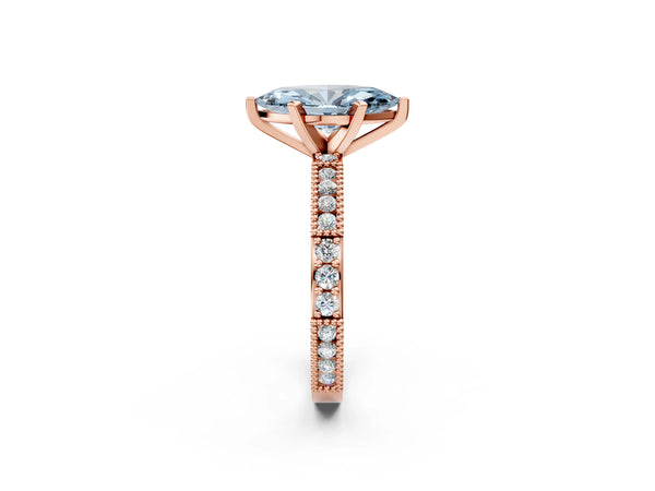 Rose gold Fancy Blue Marquise  Solitaire with Pavé Band and Four-Prong Setting