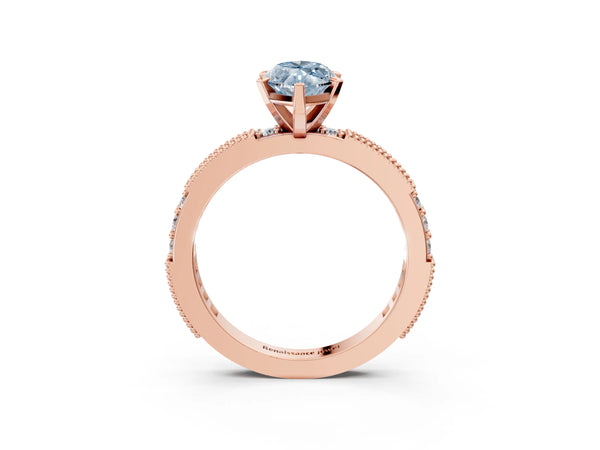 Rose gold Fancy Blue Marquise  Solitaire with Pavé Band and Four-Prong Setting