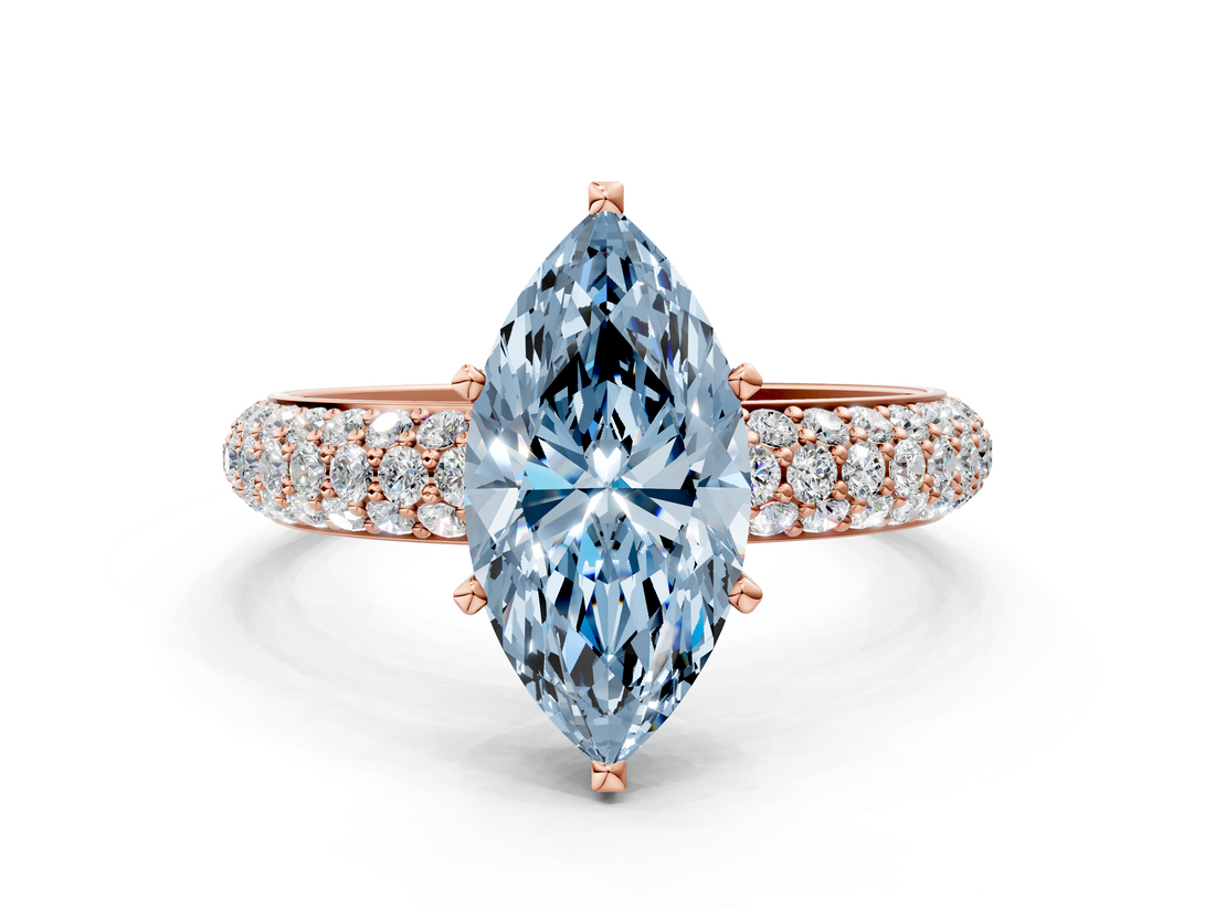 Rose gold Fancy Blue Marquise  Solitaire with Pave Band and Four-Prong Setting_3