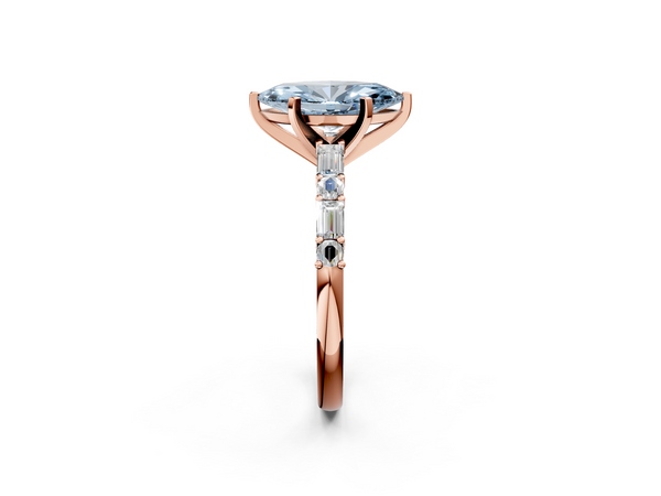 Rose gold Fancy Blue Marquise Cut Diamond Solitaire with Side Baguettes and Channel Set Band