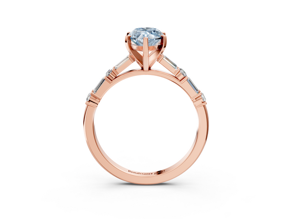 Rose gold Fancy Blue Marquise Cut Diamond Solitaire with Side Baguettes and Channel Set Band