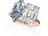 Rose gold Fancy Blue Marquise  and Emerald Cut Toi Moi Ring with Prong Setting_46