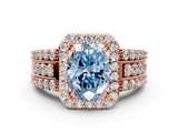 Rose gold Fancy Blue Oval -Cut Halo Diamond Ring with Split Shank and Four-Prong Setting_83