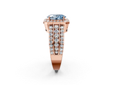 Rose gold Fancy Blue Oval -Cut Halo Diamond Ring with Split Shank and Four-Prong Setting_85