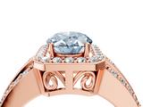 Rose gold Fancy Blue Oval -Cut Halo Diamond Ring with Split Shank and Four-Prong Setting_87