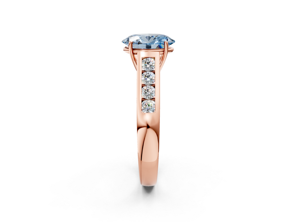 Rose gold Fancy Blue Oval  Brilliant Channel-Set Solitaire Ring with Four-Prong Setting