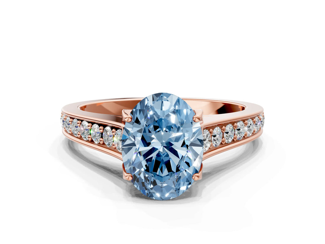 Rose gold Fancy Blue Oval  Brilliant Cut Diamond Engagement Ring with Pavé Band and Four-Prong Setting_49