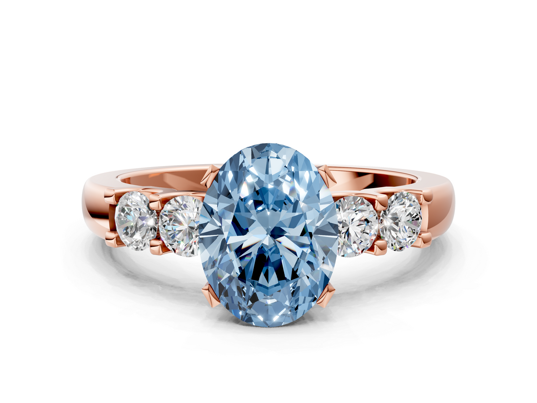 Rose gold Fancy Blue Oval  Brilliant Cut Diamond Five-Stone Prong Set Engagement Ring with Channel Band_3