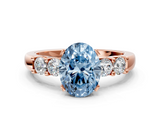 Rose gold Fancy Blue Oval  Brilliant Cut Diamond Five-Stone Prong Set Engagement Ring with Channel Band_3