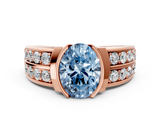 Rose gold Fancy Blue Oval  Brilliant Diamond Channel Set Wide Band Ring with Bezel Setting_20