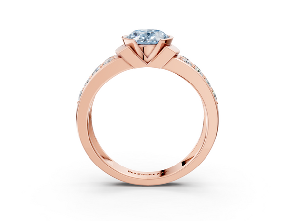 Rose gold Fancy Blue Oval  Brilliant Diamond Channel Set Wide Band Ring with Bezel Setting