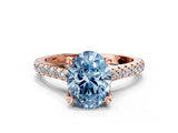 Rose gold Fancy Blue Oval  Brilliant Diamond Solitaire with Pavé Band and Four-Prong Setting 1