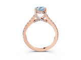 Rose gold Fancy Blue Oval  Brilliant Diamond Solitaire with Pavé Band and Four-Prong Setting 4
