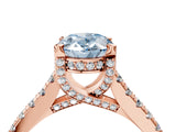 Rose gold Fancy Blue Oval  Brilliant Diamond Solitaire with Pavé Band and Four-Prong Setting