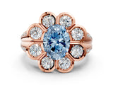 Rose gold Fancy Blue Oval  Brilliant Flower Halo Diamond Split Shank Ring_81