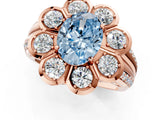 Rose gold Fancy Blue Oval  Brilliant Flower Halo Diamond Split Shank Ring_82