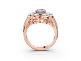Rose gold Fancy Blue Oval  Brilliant Flower Halo Diamond Split Shank Ring_84