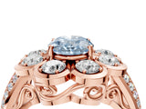 Rose gold Fancy Blue Oval  Brilliant Flower Halo Diamond Split Shank Ring_85