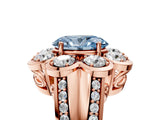 Rose gold Fancy Blue Oval  Brilliant Flower Halo Diamond Split Shank Ring_86