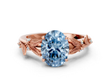 Rose gold Fancy Blue Oval  Brilliant Solitaire with Leaf Motif Band and Four-Prong Setting_62