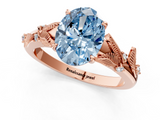 Rose gold Fancy Blue Oval  Brilliant Solitaire with Leaf Motif Band and Four-Prong Setting_63