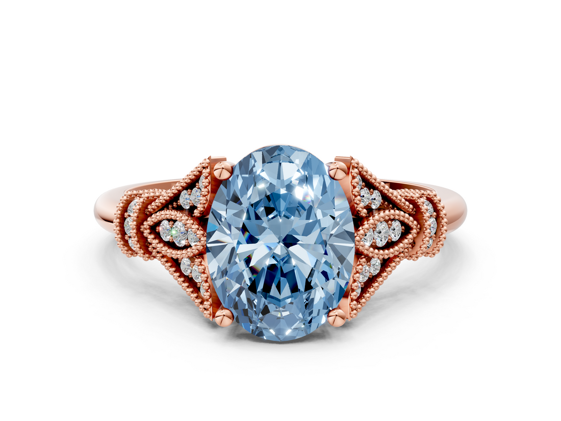 Rose gold Fancy Blue Oval  Brilliant Solitaire with Pave Band and Four-Prong Setting_20